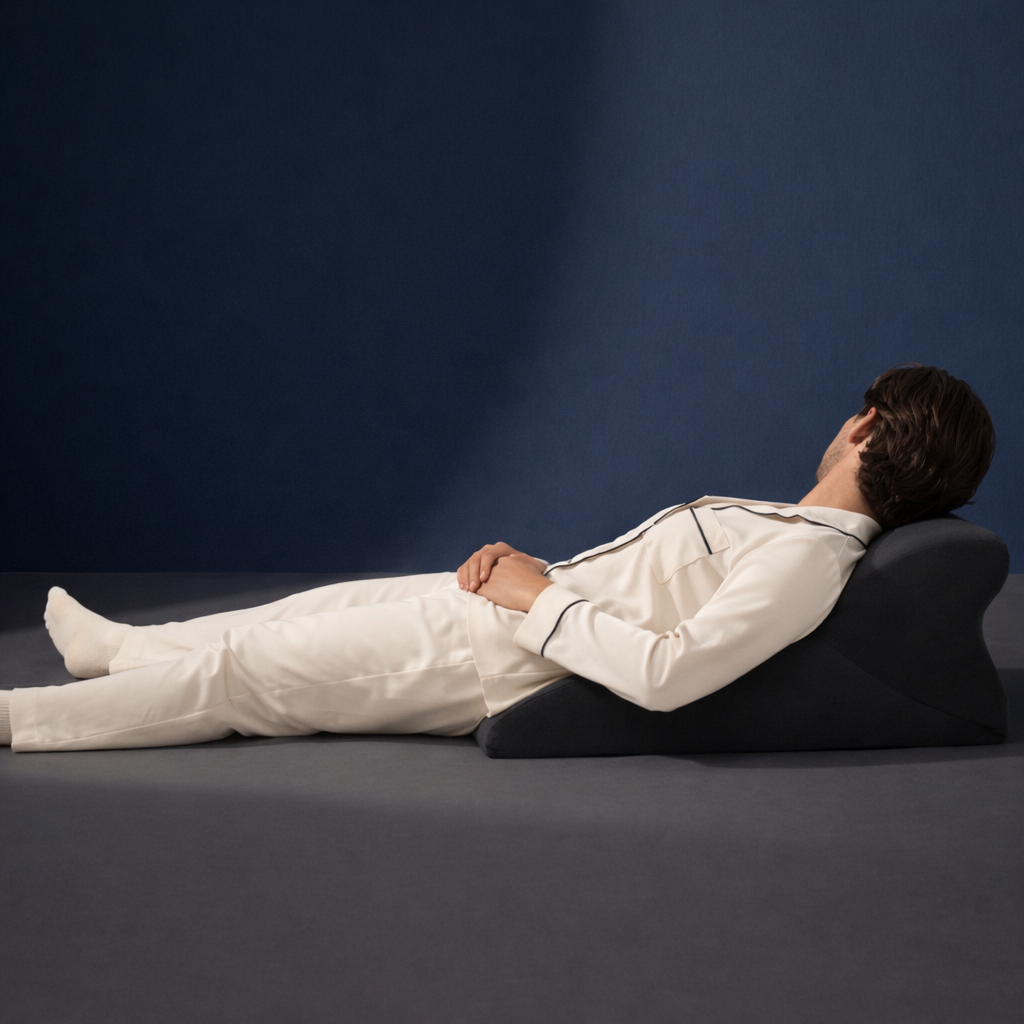 homme utilisant coussin lombaire Dormiva position semi-assise