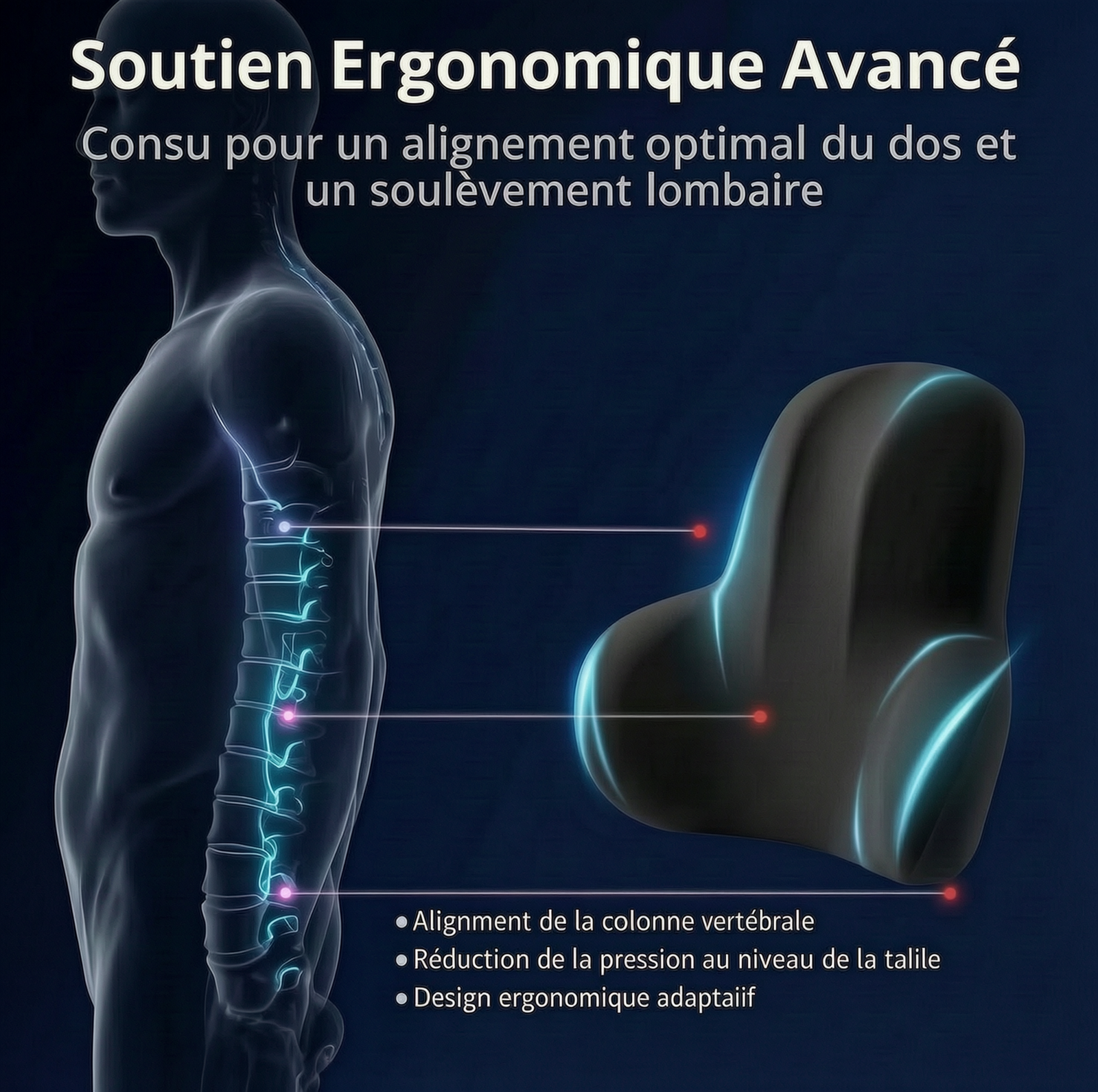 Coussin Lombaire Mémoire de Forme 2-en-1 Orthopédique