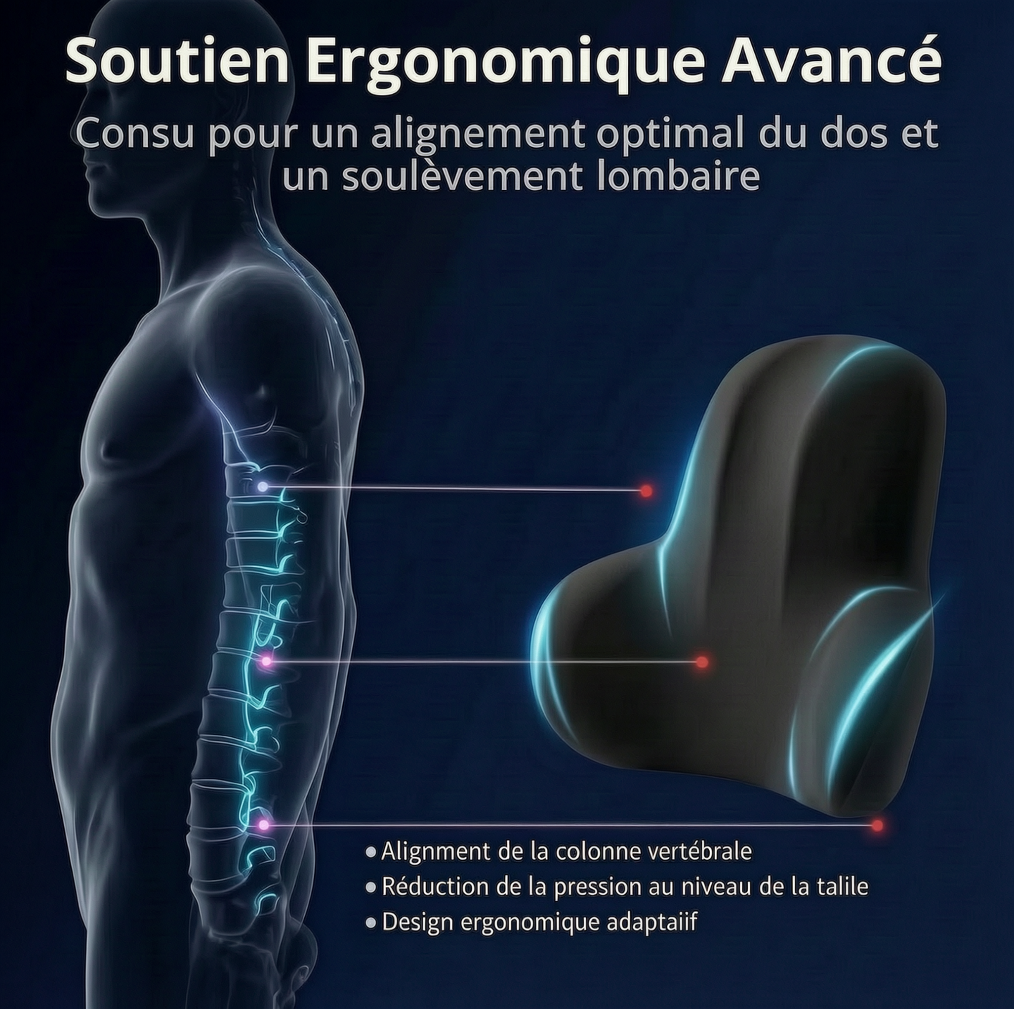 Coussin Lombaire Mémoire de Forme 2-en-1 Orthopédique